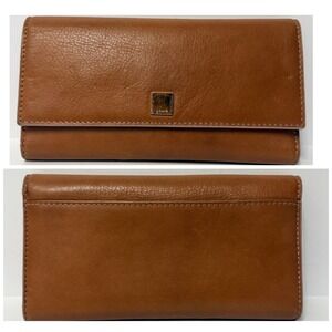 Lodis Leather Classic Flap Snap Wallet Trifold Purse- Caramel Brown Card Holder